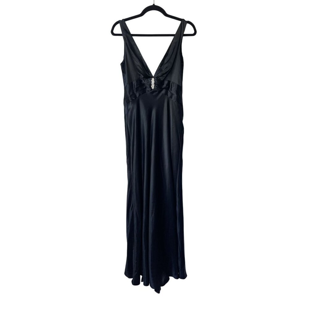 Y2K Maxi Dress Sz 8 Vintage Night Way Black Slip Satin Evening‎ Prom Embellished